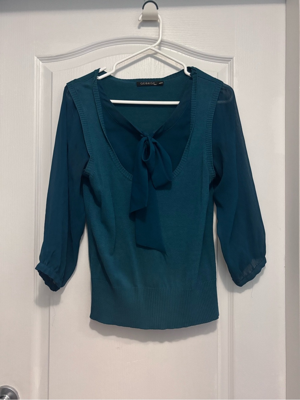 George Teal Tie-Neck Mixed-Media Women's Blouse